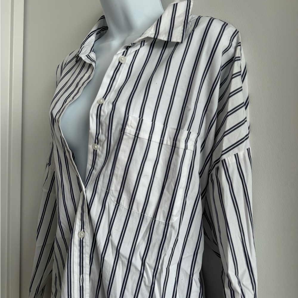 Banana Republic Navy and White Striped Button Down Shirt